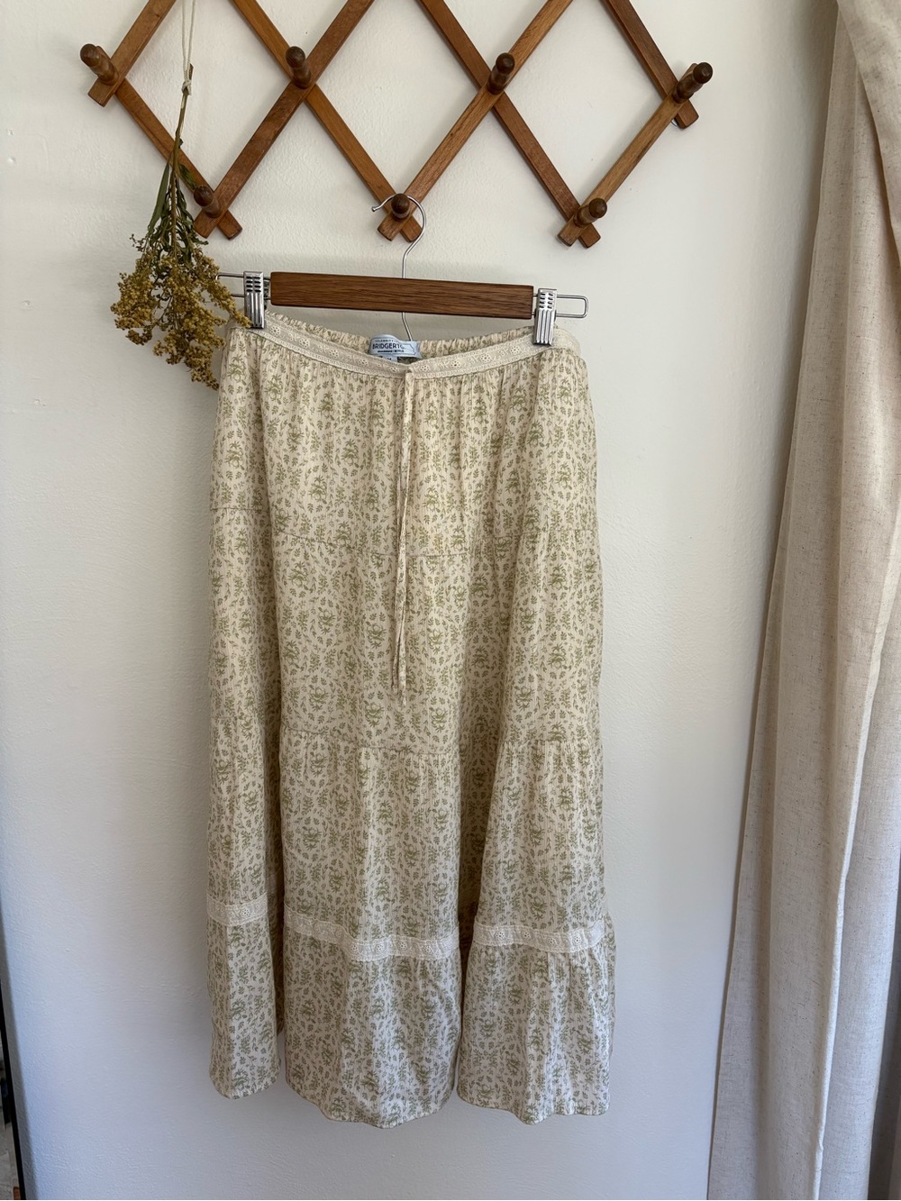 Bridgerton Celebrity Pink Cream and Sage Floral Tiered Maxi Skirt